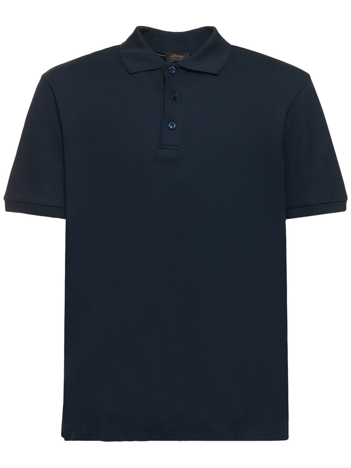 Brioni Cotton Piquet Polo In Midnight Blue