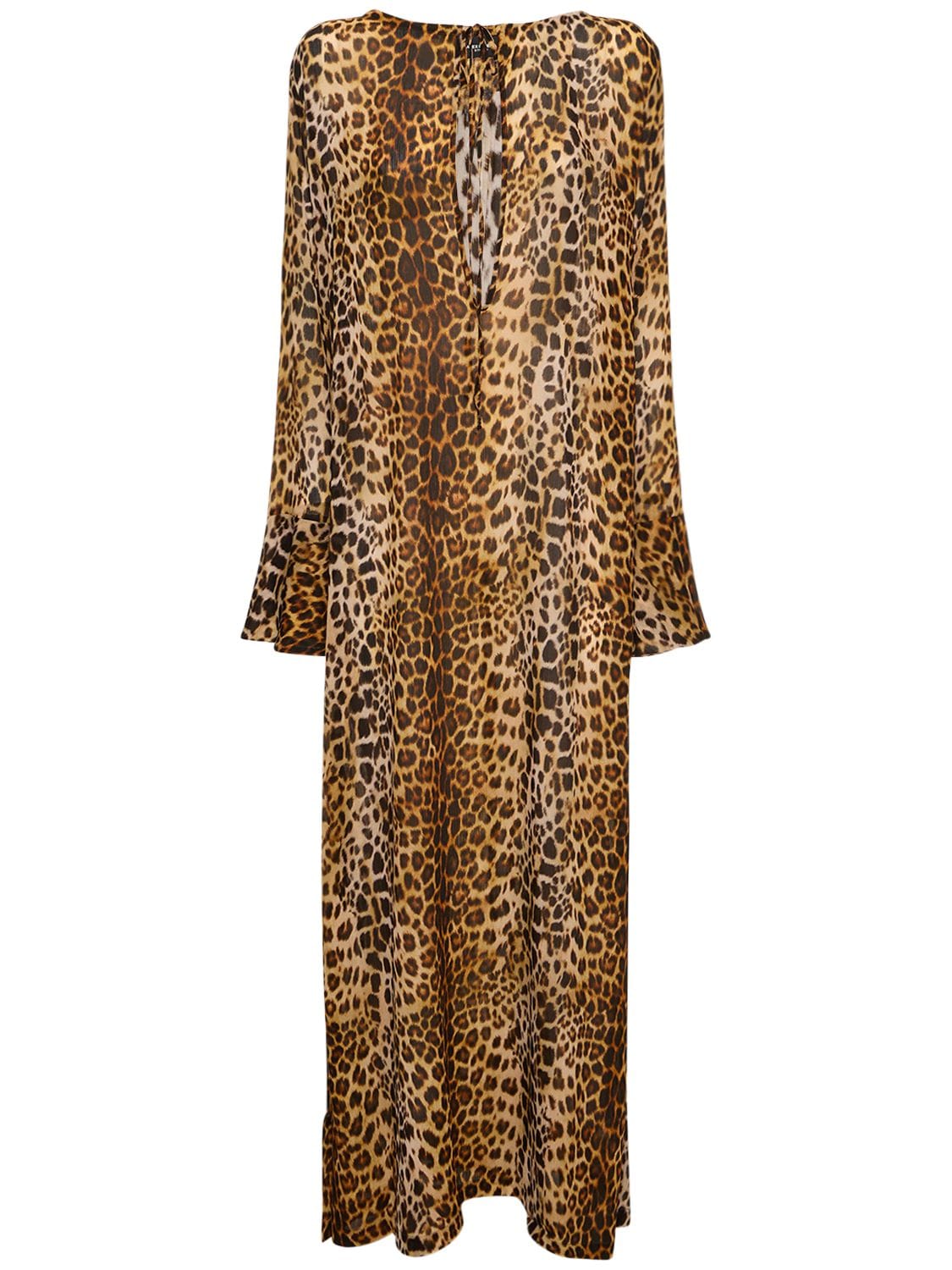 Alex Rivière Studio Alegra Leopard Printed Tunic Long Dress In Brown