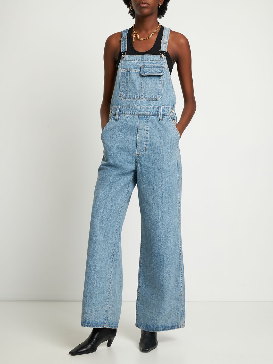 Slvrlake Wide Leg Overalls In Light Blue | ModeSens