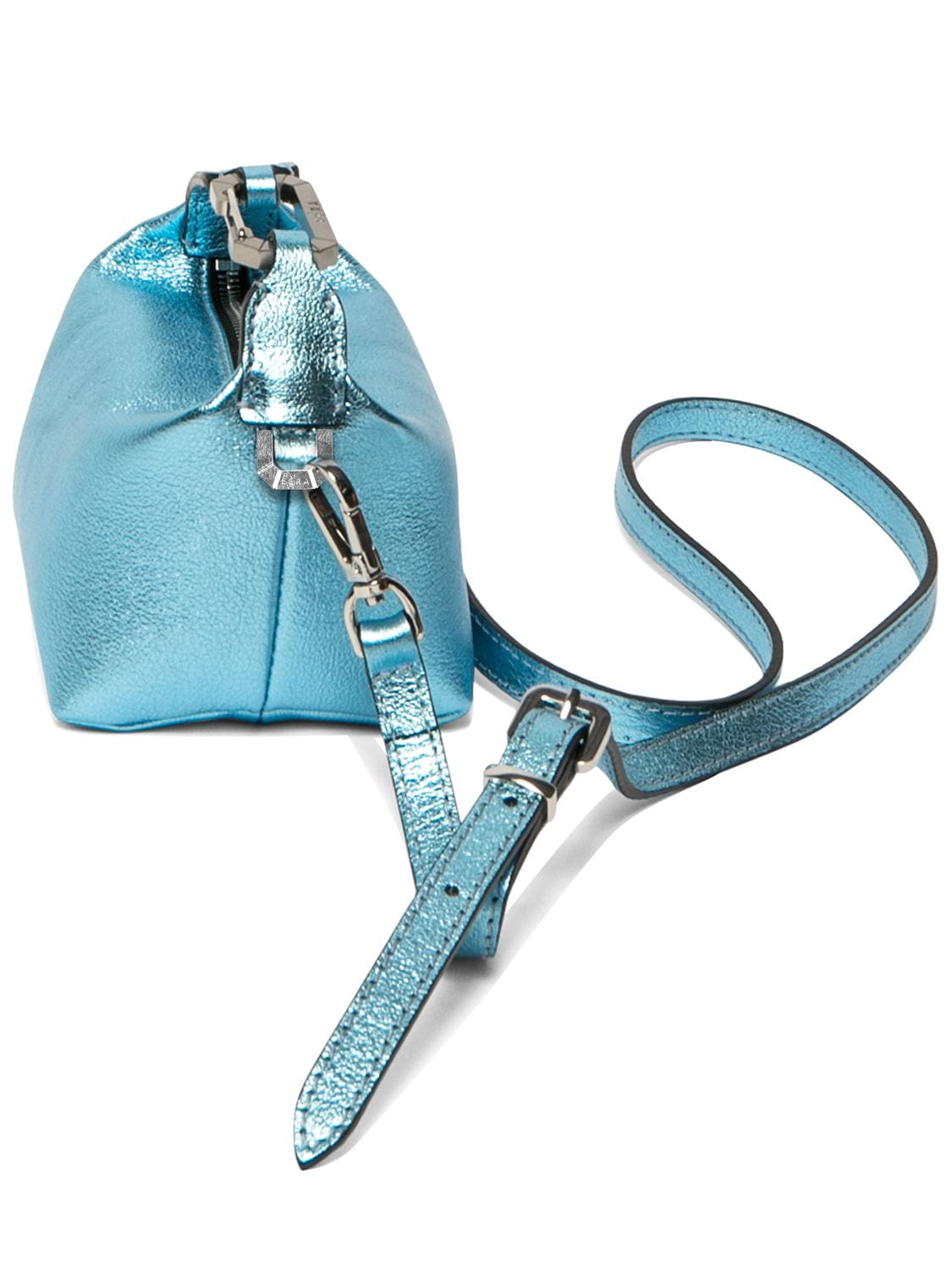 Shop Eéra Tiny Moon Laminated Leather Bag In Turquoise