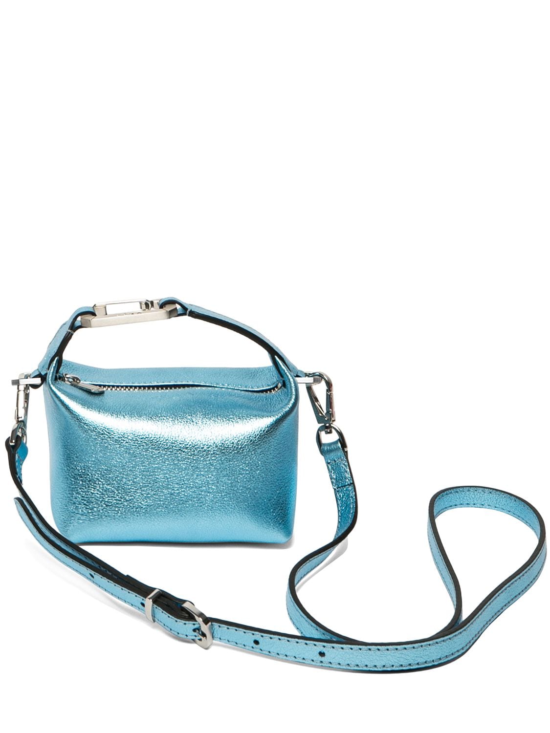 Eéra Tiny Moon Laminated Leather Bag In Turquoise