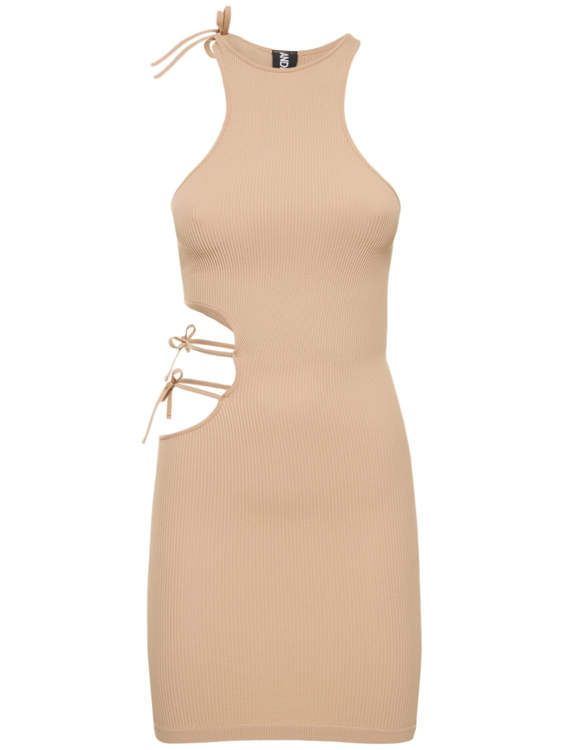 Andreädamo Ribbed Jersey Mini Dress W/cut Outs In Nude 001