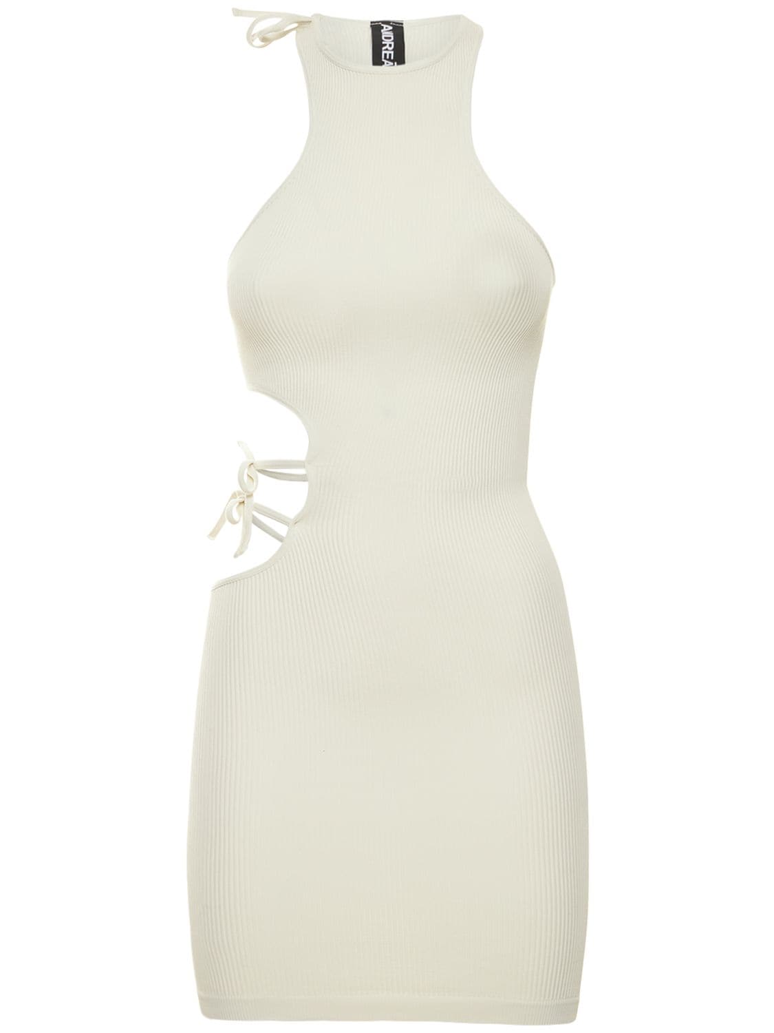 Andreädamo Ribbed Jersey Mini Dress W/cut Outs In Ivory