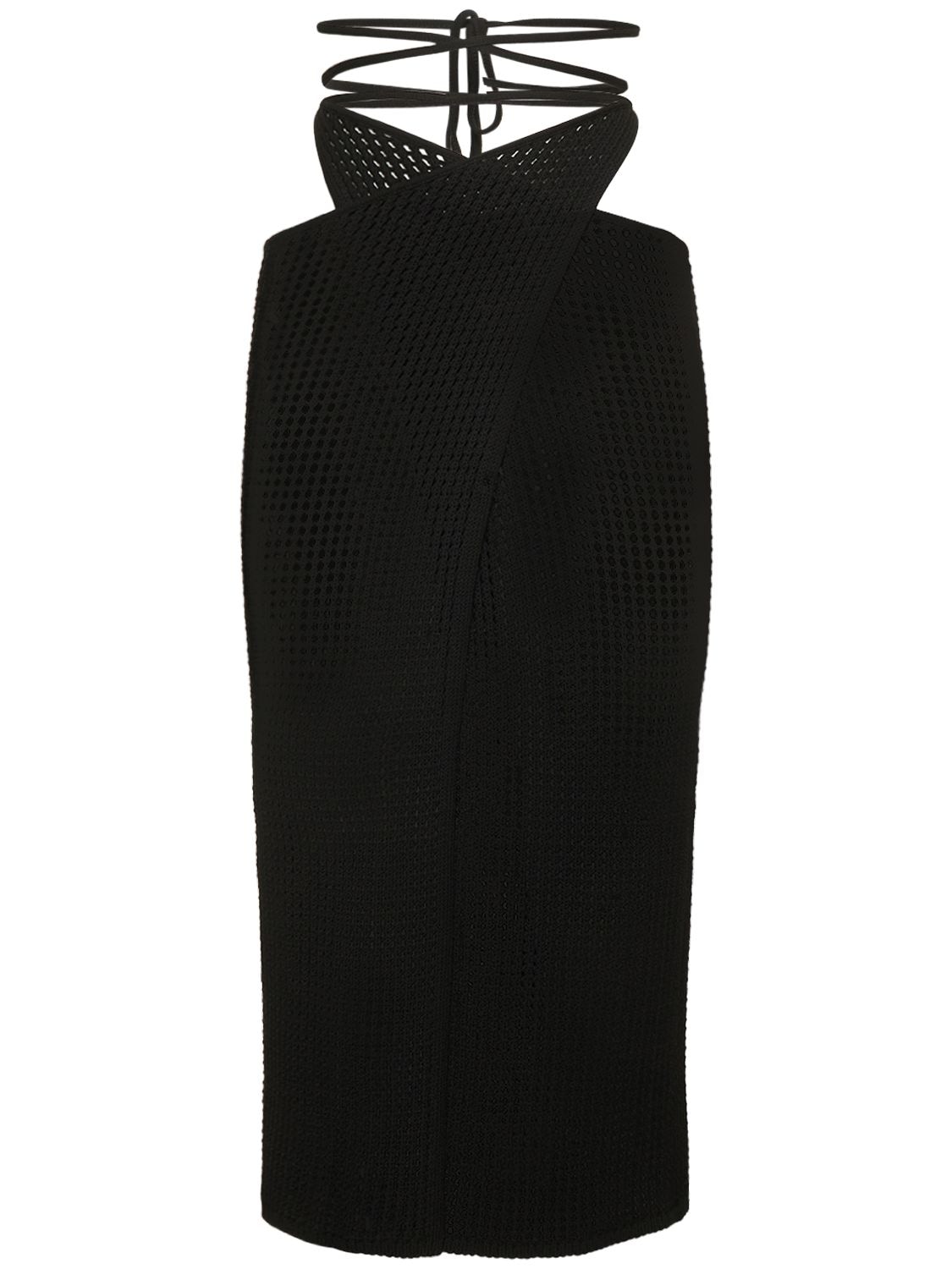 Andreädamo Viscose Blend Fishnet Knit Midi Skirt In Black