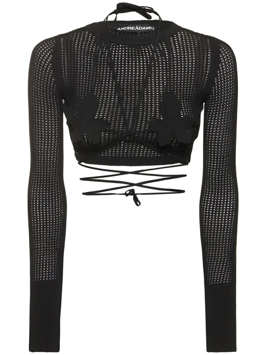 Viscose Blend Fishnet Knit Crop Top – WOMEN > CLOTHING > KNITWEAR
