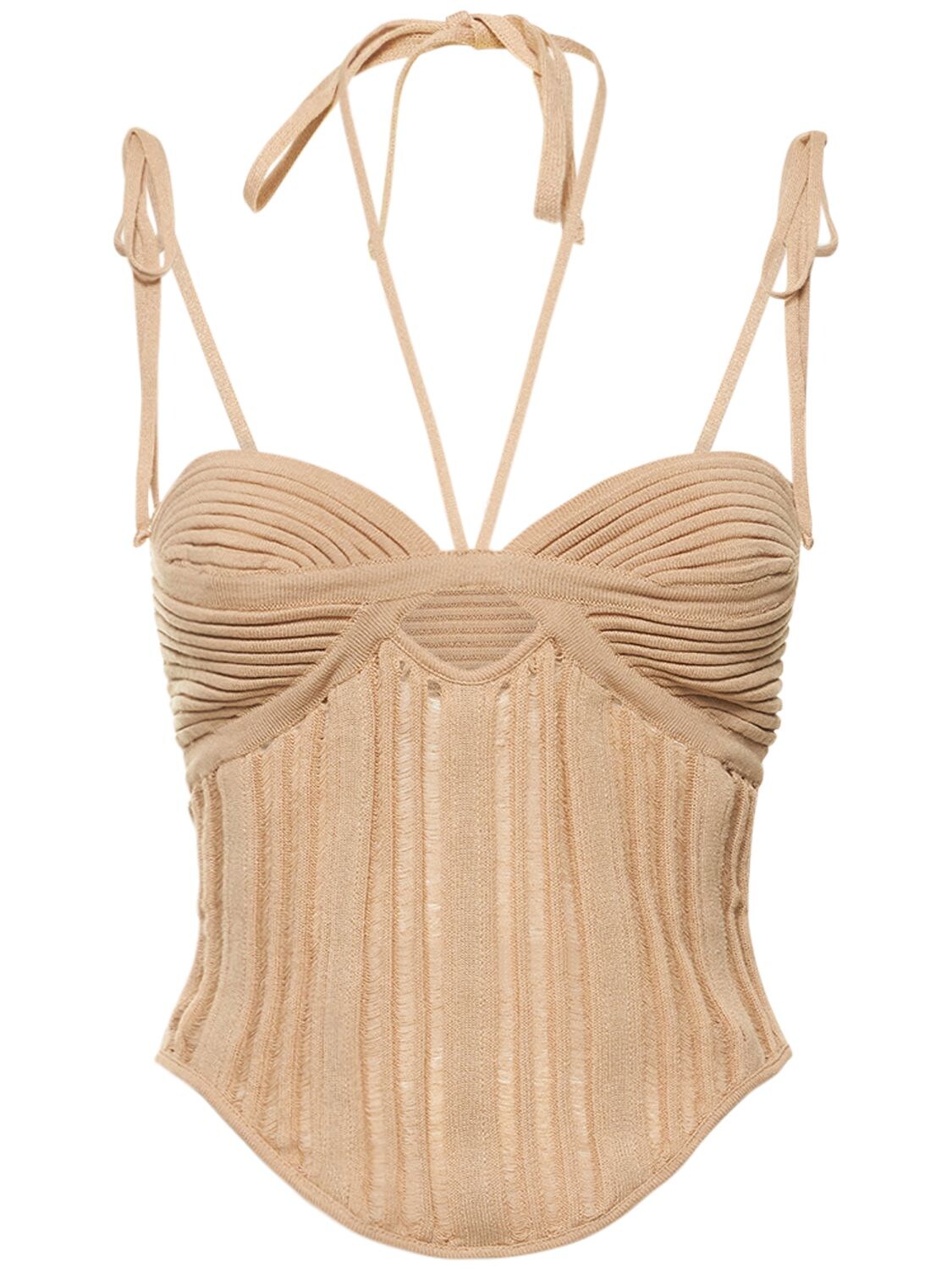 Andreädamo Floating Ribbed Corset With Spriral Details In Nude & Neutrals