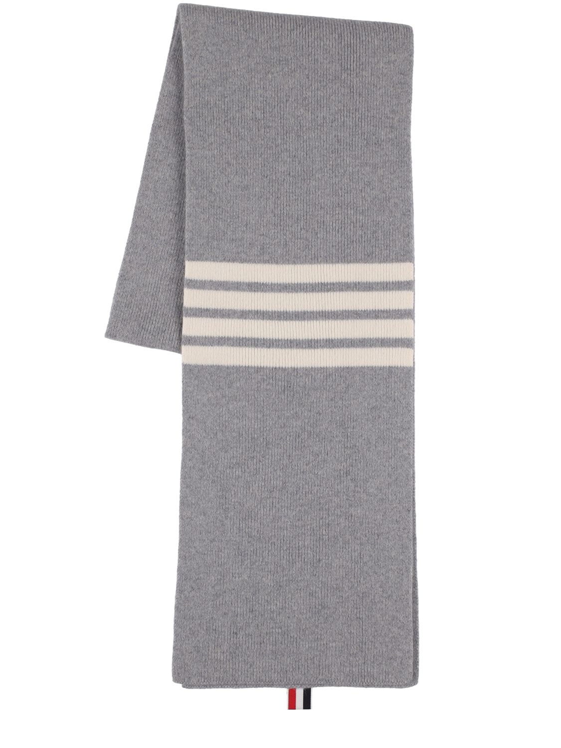 Thom Browne Rubbed Cashmere Scarf In Light Grey