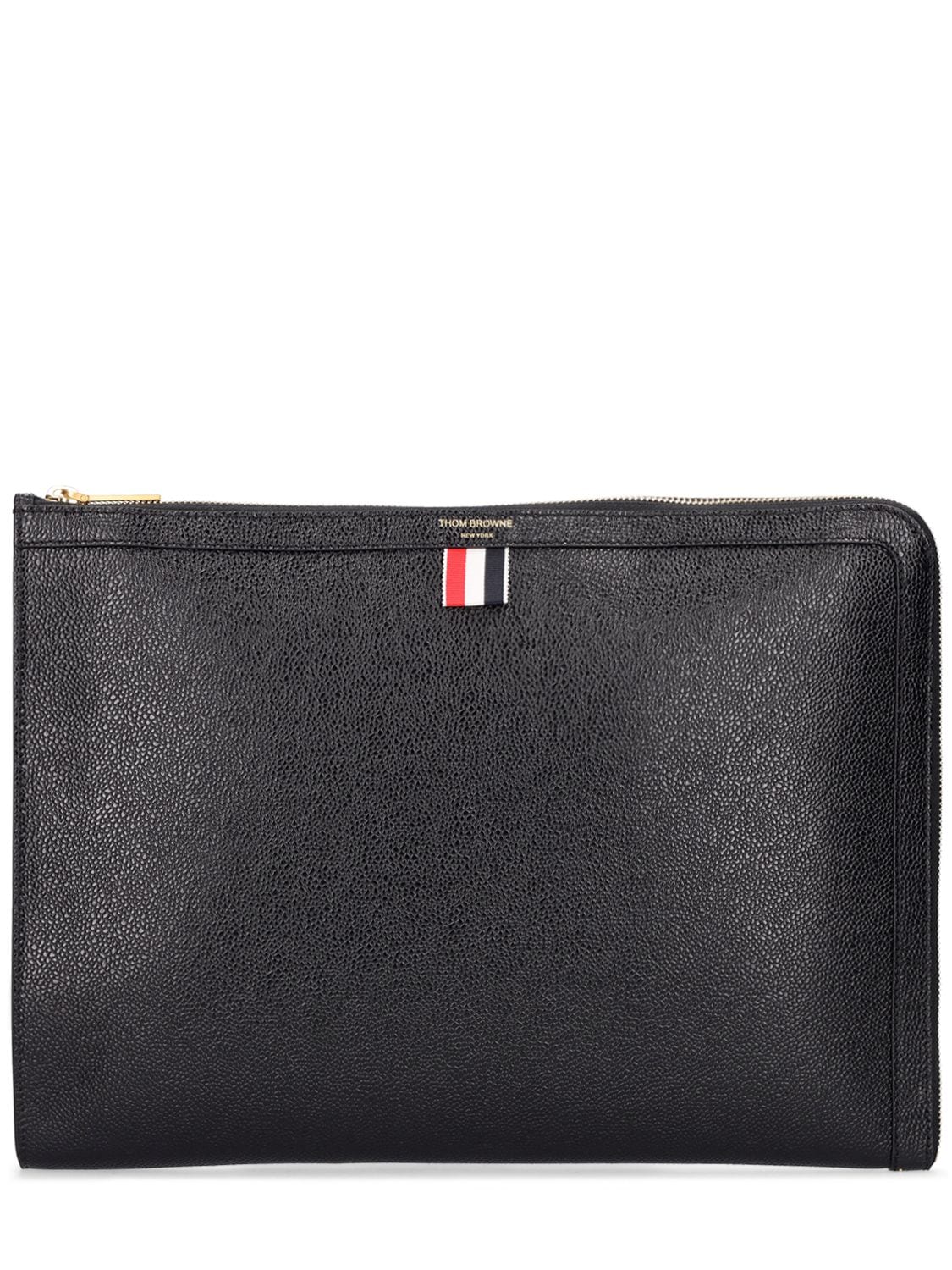 Thom Browne Pebbled Leather Zipped Document Pouch In Black