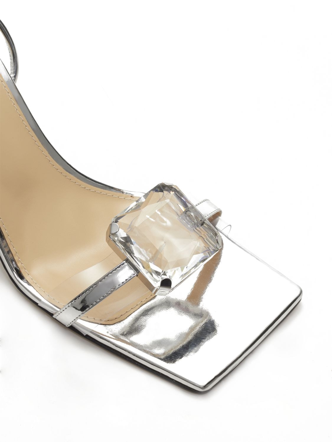 Shop Mach & Mach 95mm Crystal Leather & Pvc Sandals In Silver