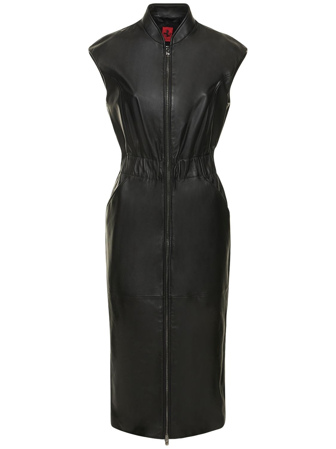 Ferrari Leather Front Zip Midi Dress In Black | ModeSens