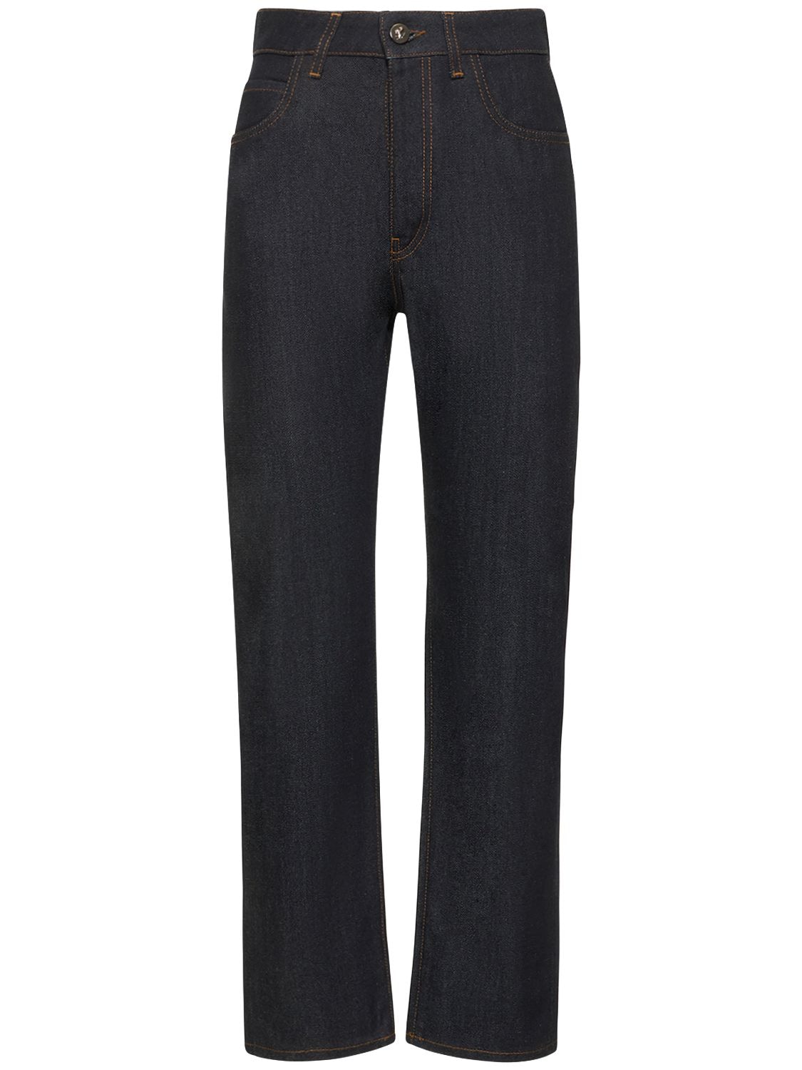 FERRARI LOGO HIGH RISE DENIM STRAIGHT JEANS
