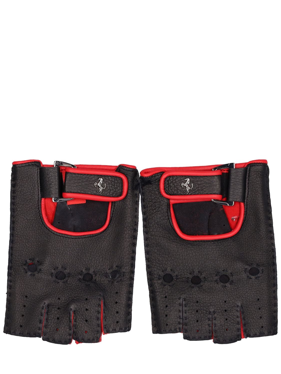 Ferrari Fingerless Leather Gloves In Black