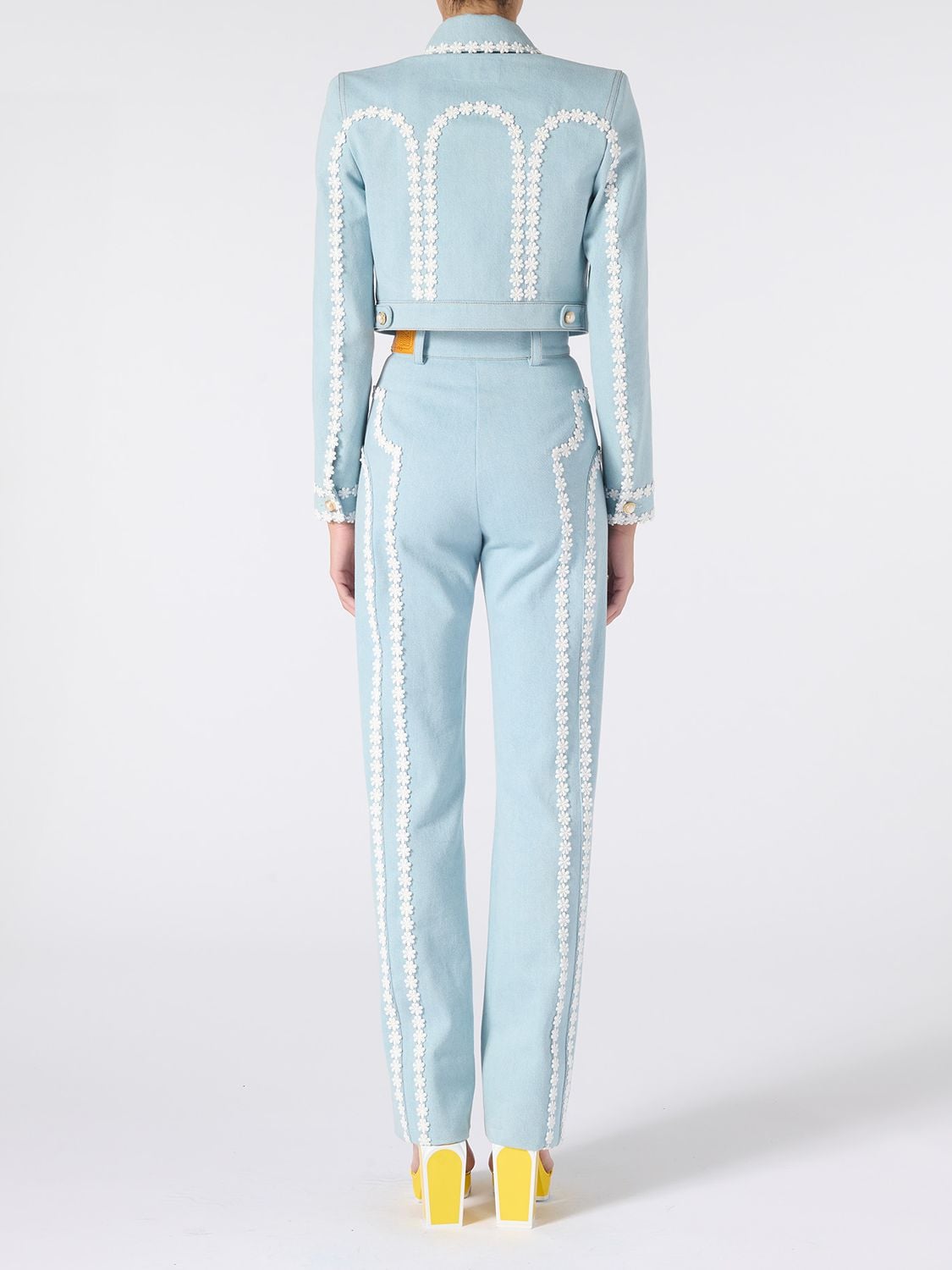 CASABLANCA EMBROIDERED FLOWERS STRAIGHT DENIM JEANS 
