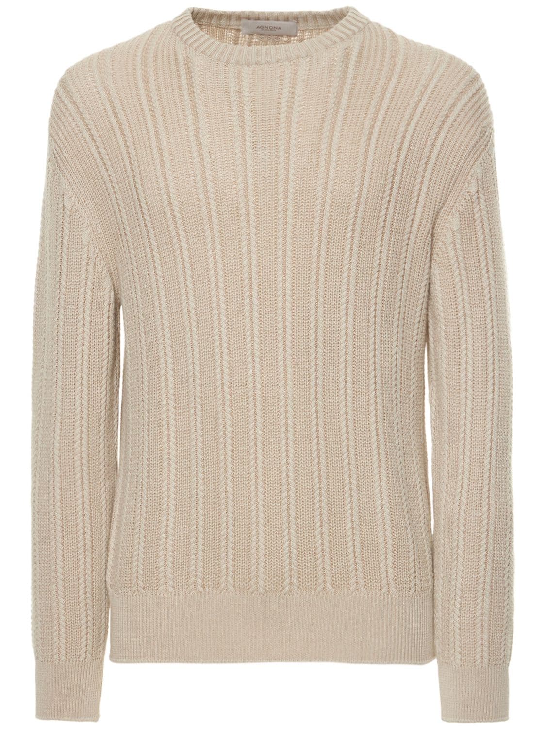 Agnona Silk Blend Knit Crewneck Sweater In Brown