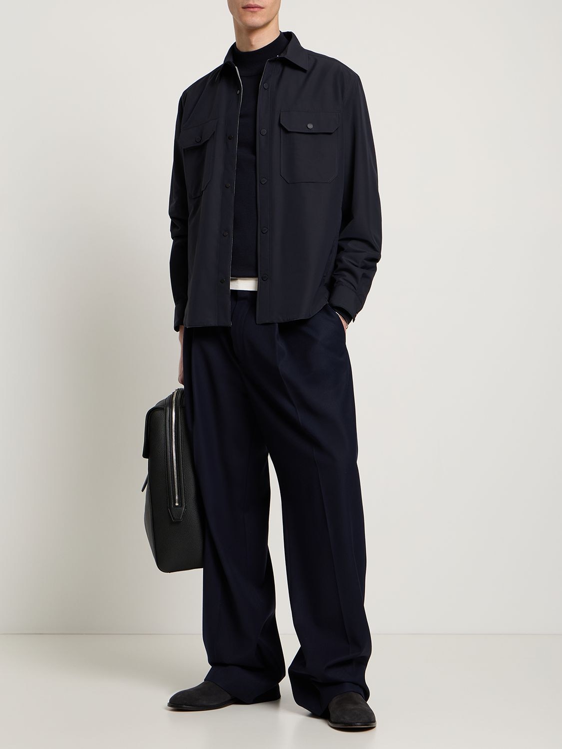 Shop Zegna Wool & Nylon Overshirt In Navy