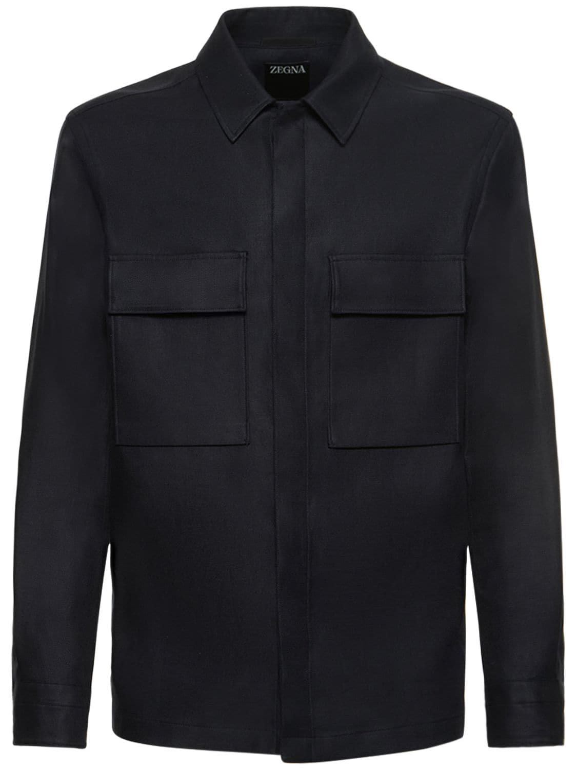 Zegna Pure Linen Shirt Jacket In Navy