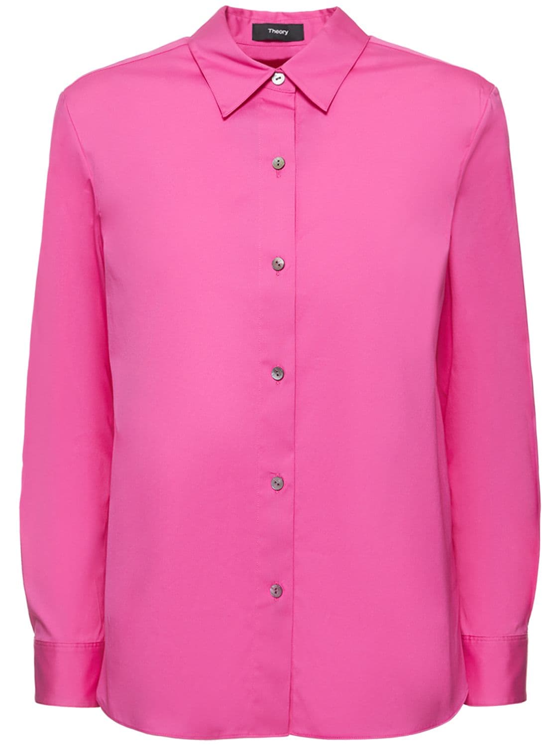 Theory Straight Stretch Cotton Shirt In Fuchsia
