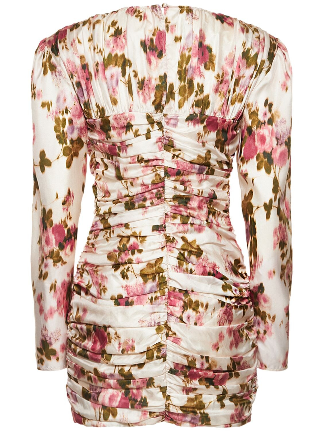 Shop The Garment Sevilla Printed Silk Ruched Mini Dress In Ivory,pink