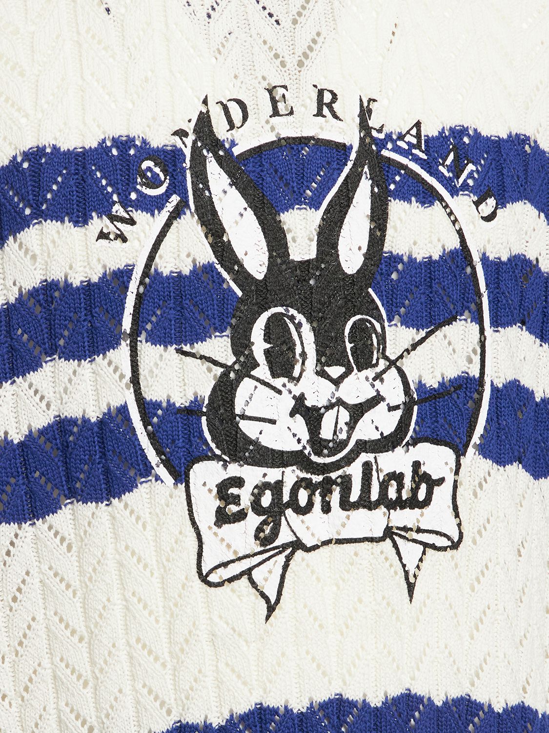 Shop Egonlab Cotton Bunny Knit T-shirt In Blue,white