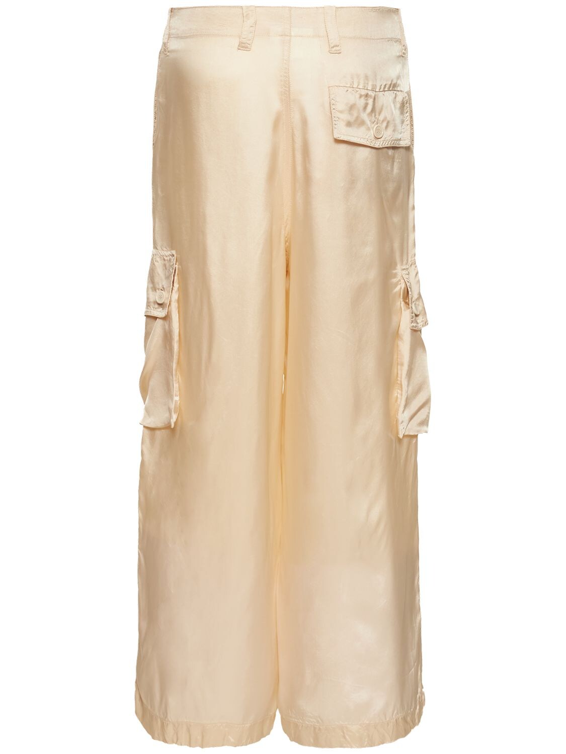 Shop Aspesi Satin Cargo Mid Rise Wide Pants In Beige