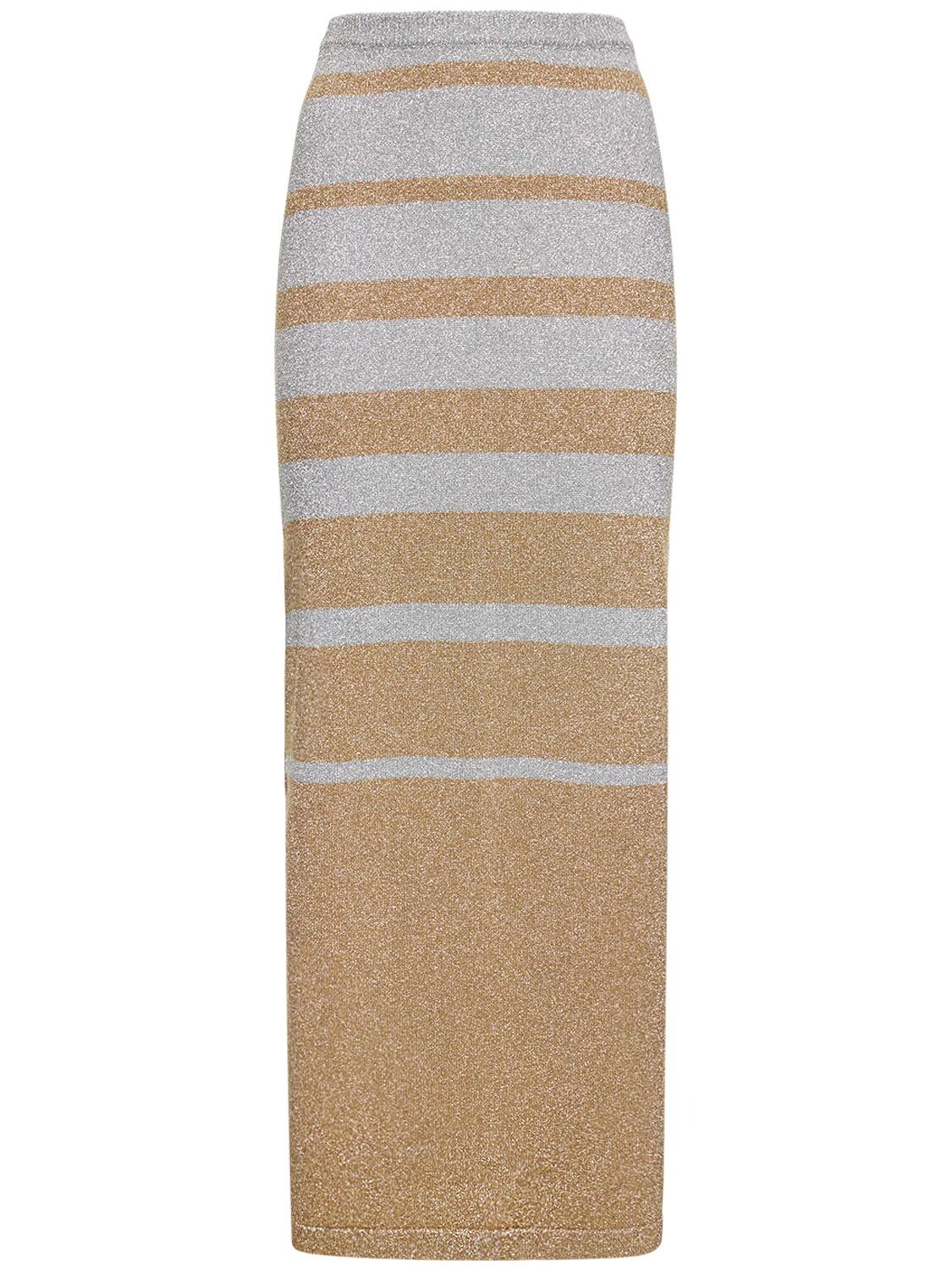 RABANNE STRIPED KNIT LUREX LONG SKIRT