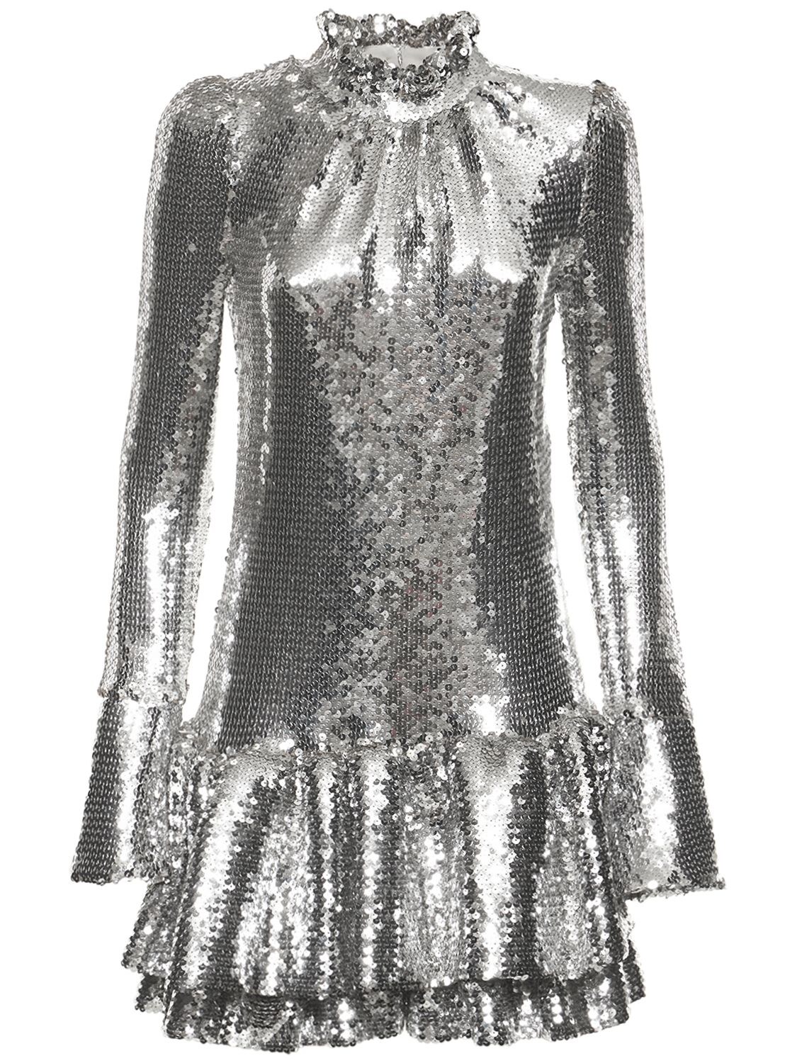 RABANNE SEQUINED TURTLENECK PUFF MINI DRESS