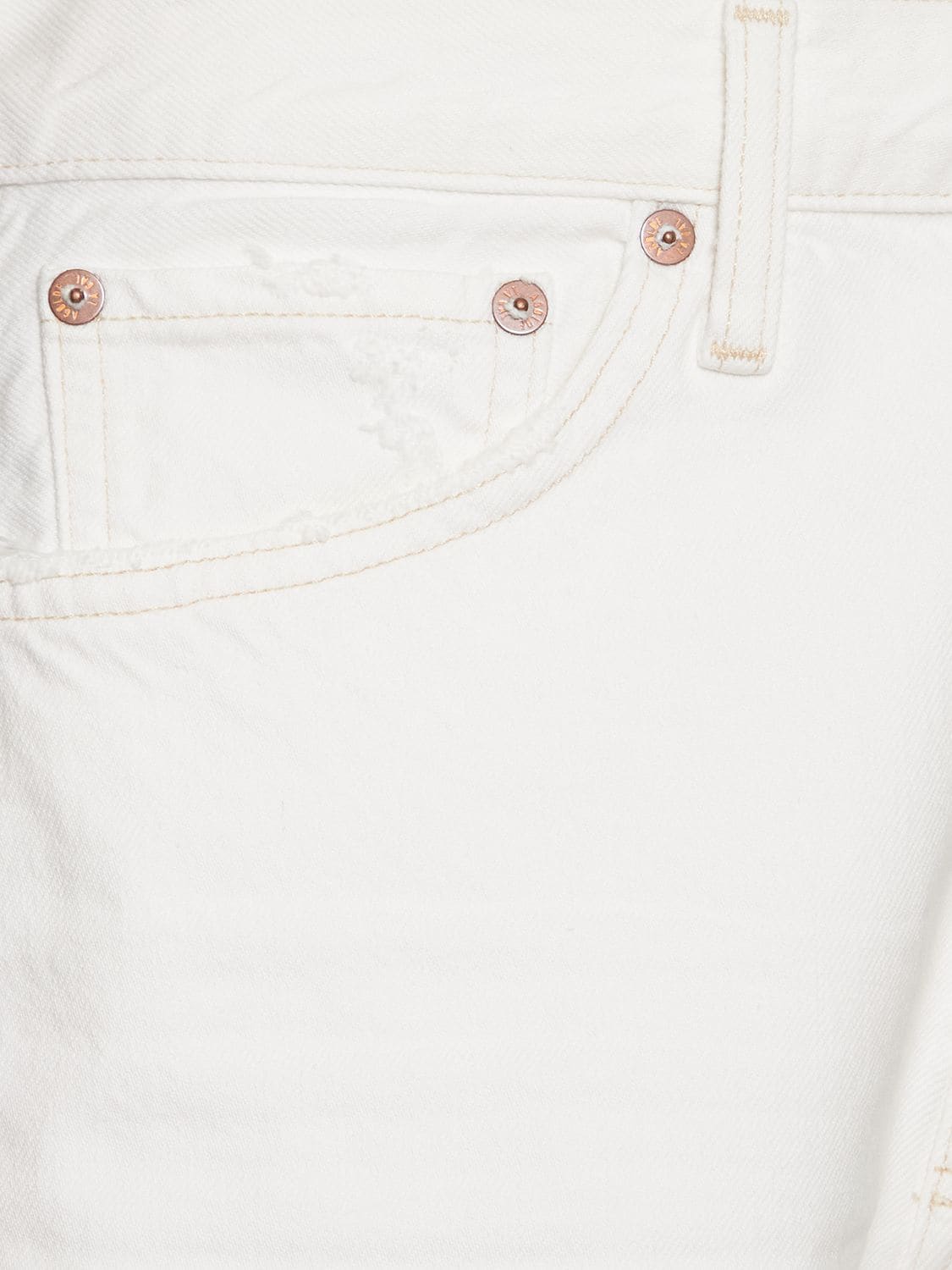Shop Agolde Parker Long Cotton Denim Shorts In White
