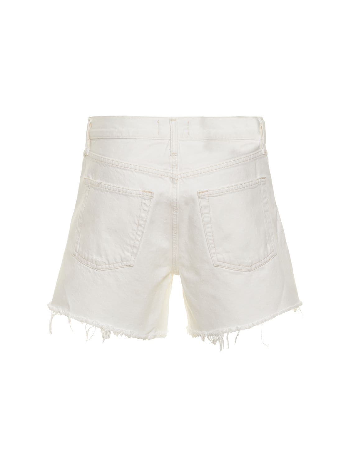 Shop Agolde Parker Long Cotton Denim Shorts In White