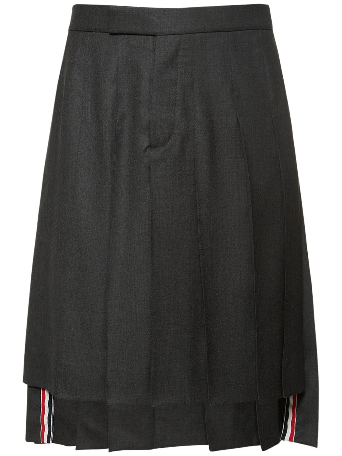 Thom Browne Classic Pleated Wool Skirt In Dark Grey