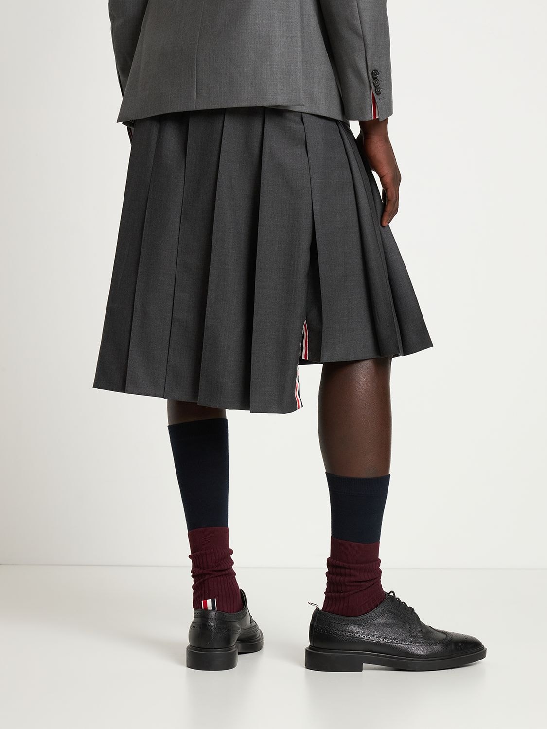 Shop Thom Browne Classic Pleated Wool Skirt In Dark Grey