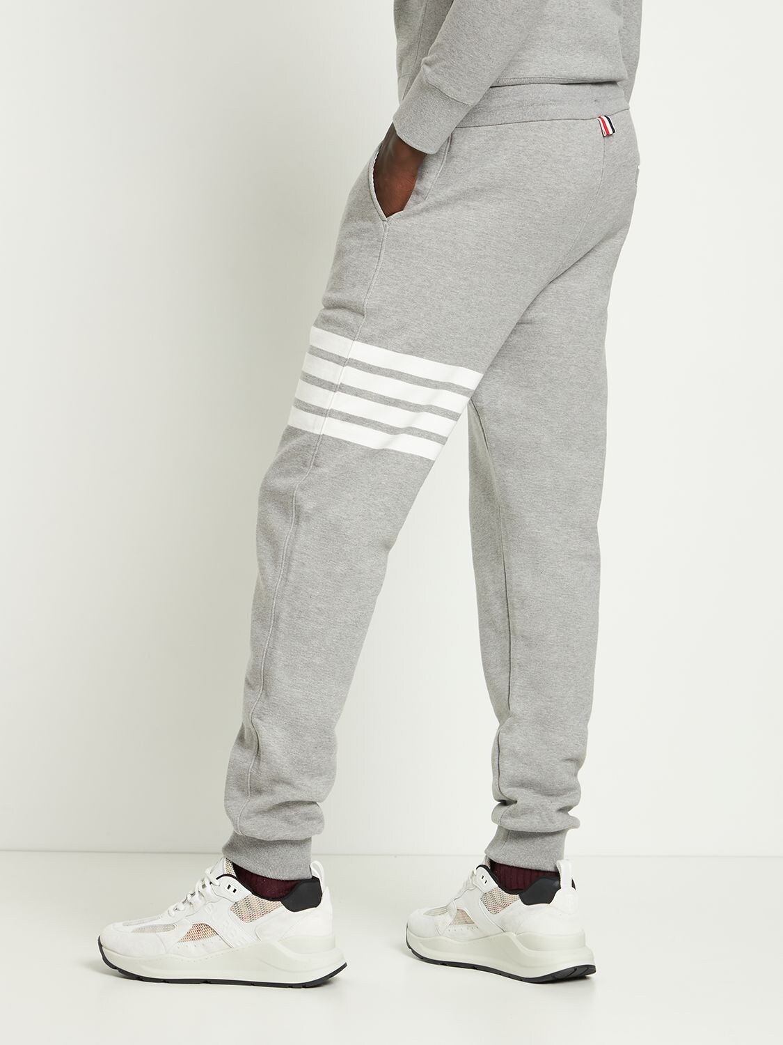 Shop Thom Browne Intarsia Stripes Cotton Sweatpants In Light Grey
