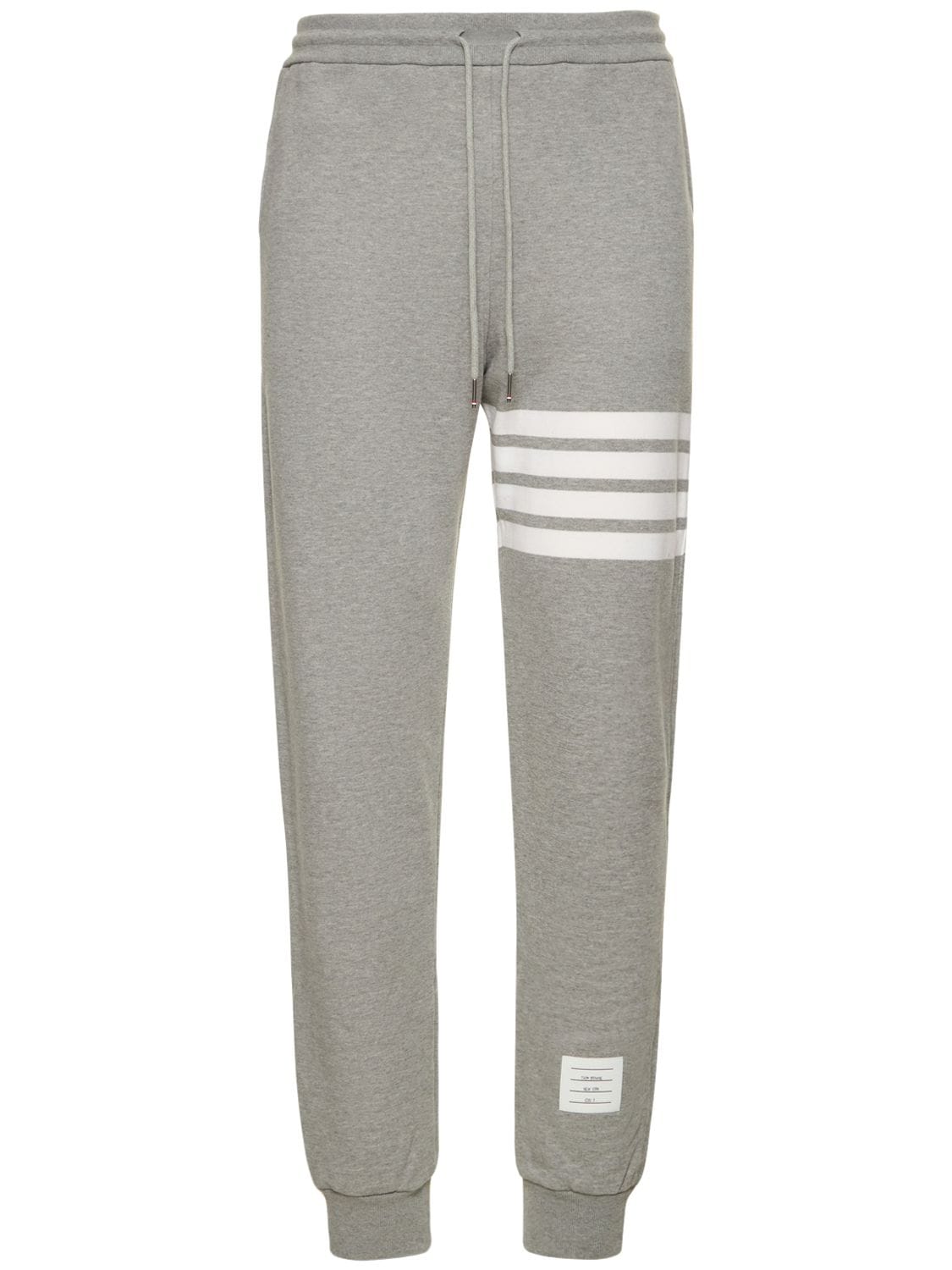 Shop Thom Browne Intarsia Stripes Cotton Sweatpants In Light Grey