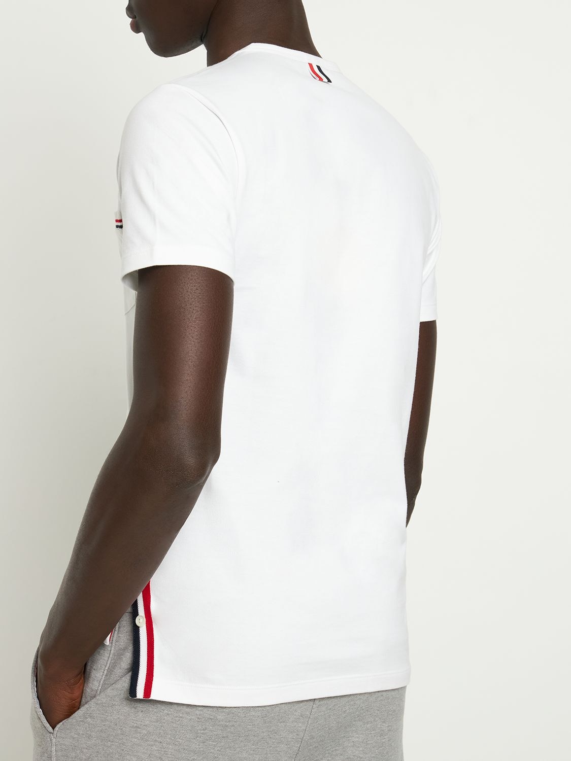 Shop Thom Browne Striped Pocket Cotton T-shirt In White