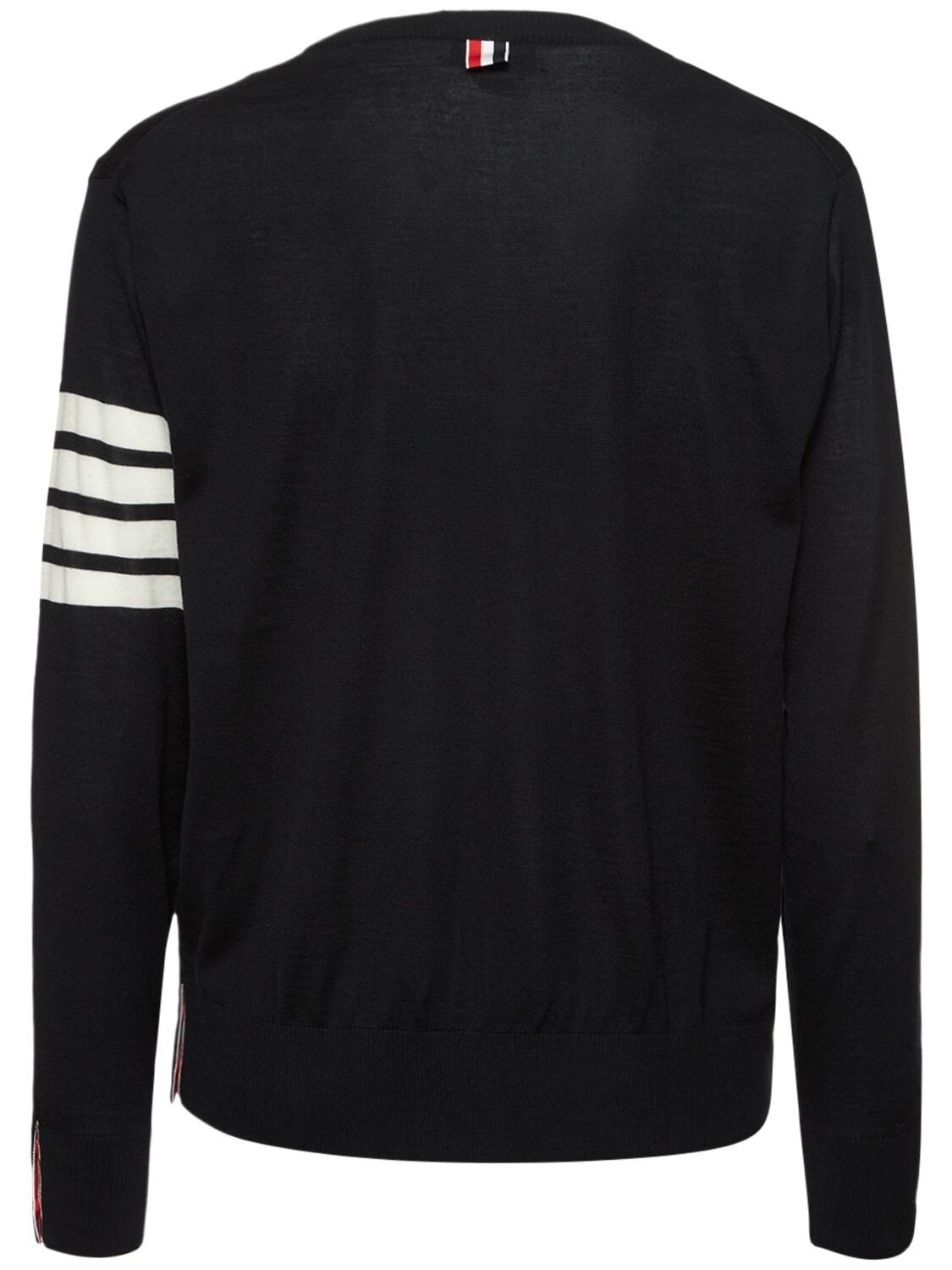 Shop Thom Browne Wool Crewneck Sweater W/ Stripes In Navy
