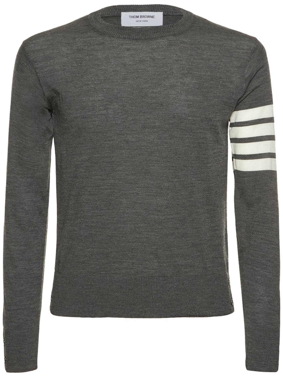 Thom Browne Wool Crewneck Sweater W/ Stripes In Med Grey