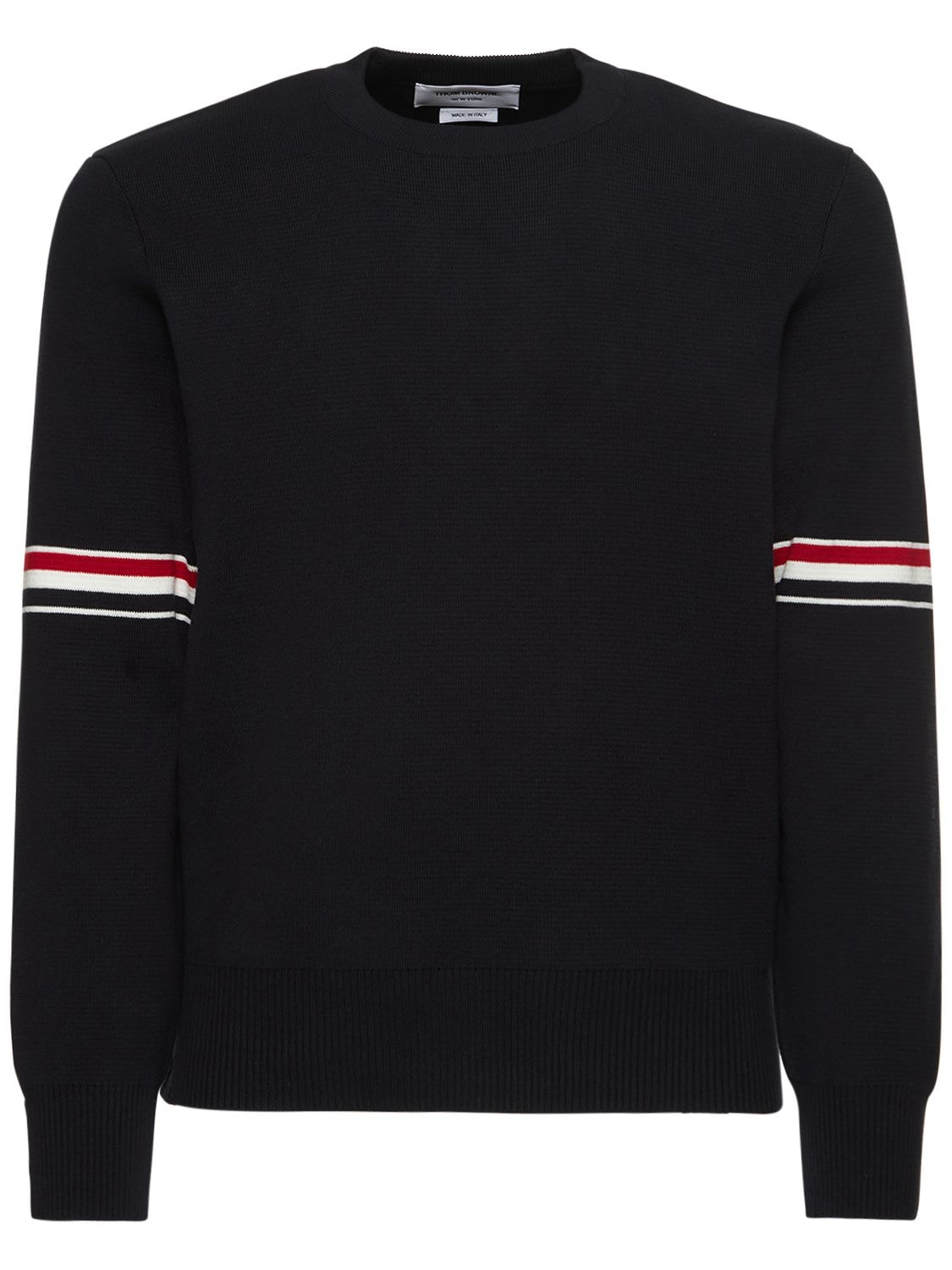 Shop Thom Browne Milano Stitch Crewneck Cotton Sweater In Navy