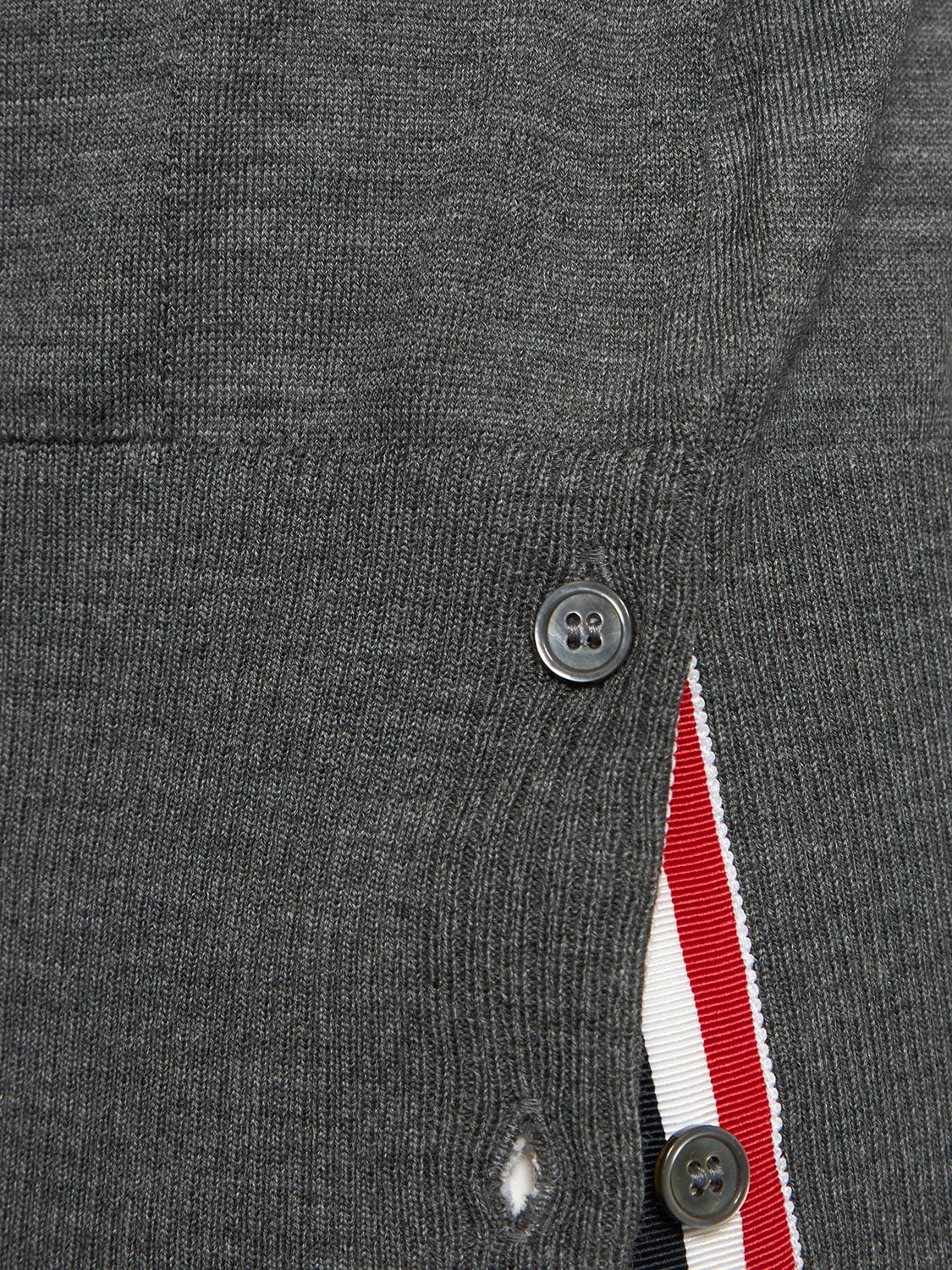 Shop Thom Browne Wool Fine Knit Cardigan W/ 4 Bar In Med Grey