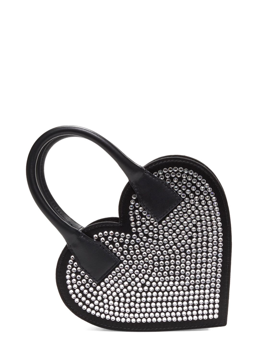 Mach & Mach - Heart satin & strass top handle bag - Black | Luisaviaroma