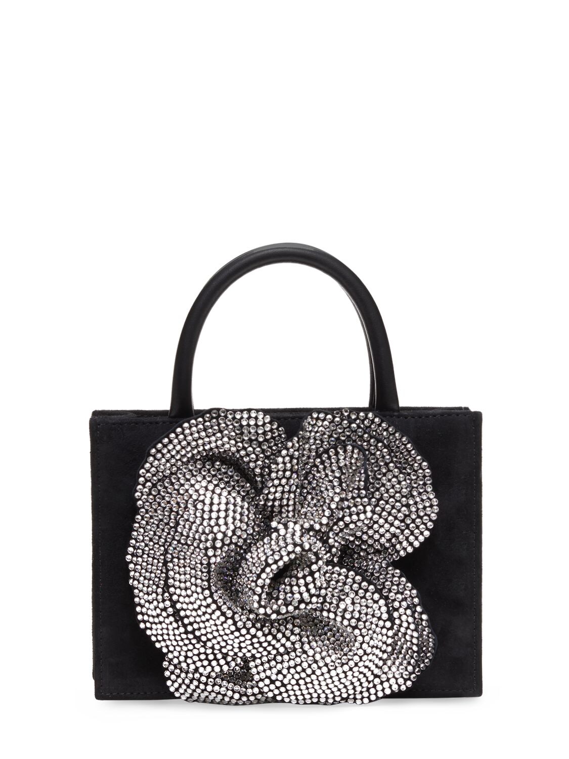 MACH&MACH FLOWER SATIN & CRYSTAL TOP HANDLE BAG 