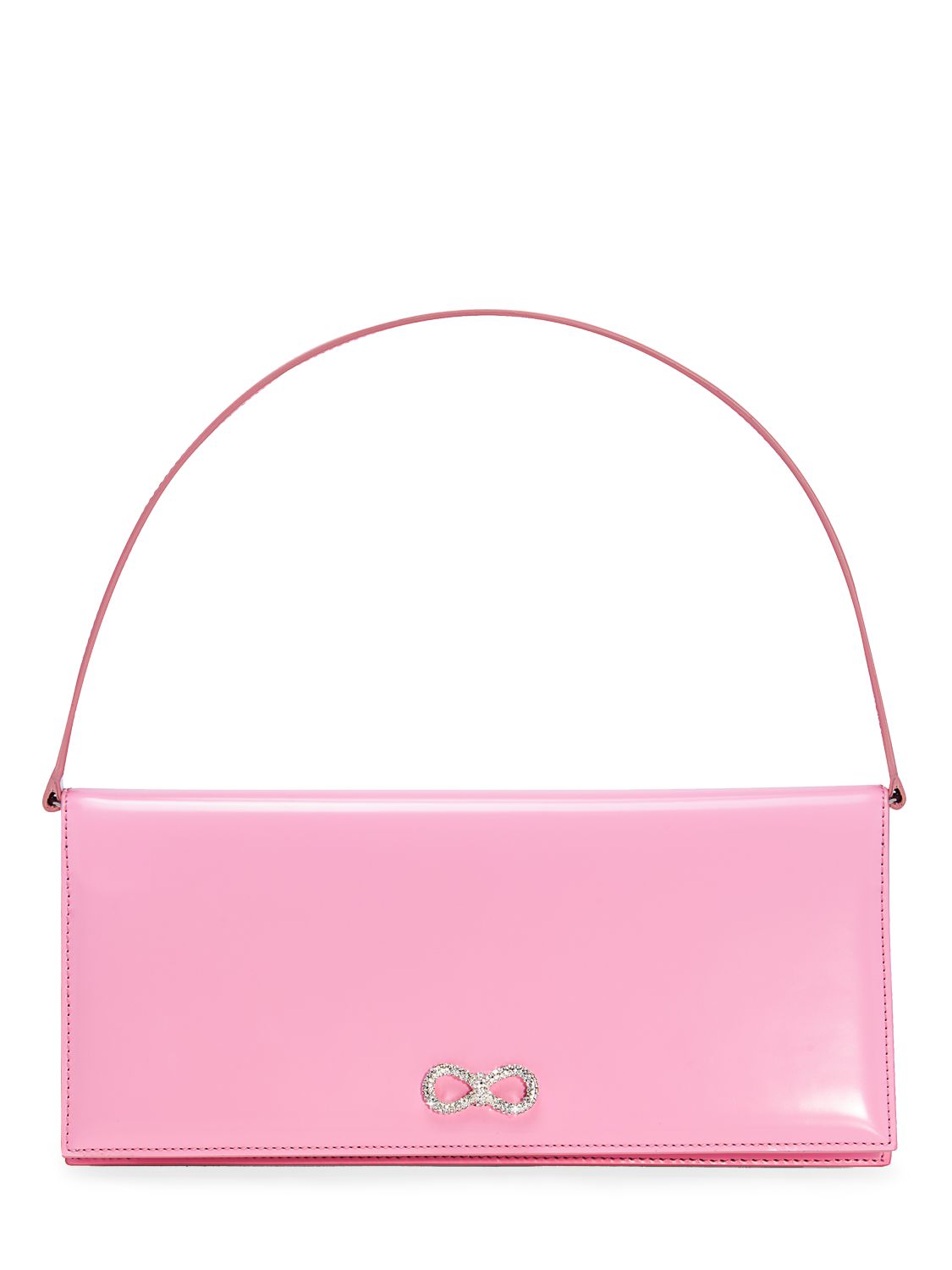 Mach&mach Crystal Bow Patent Leather Baguette Bag In Pink