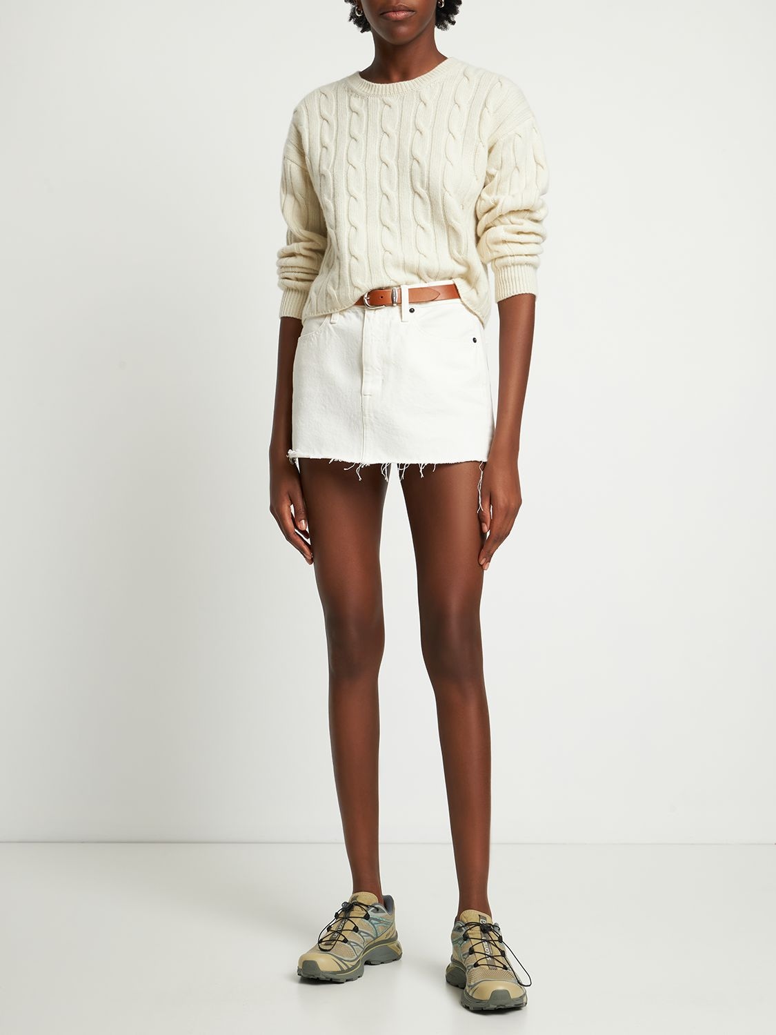 SLVRLAKE MICRO CUT OFF COTTON DENIM MINI SKIRT 