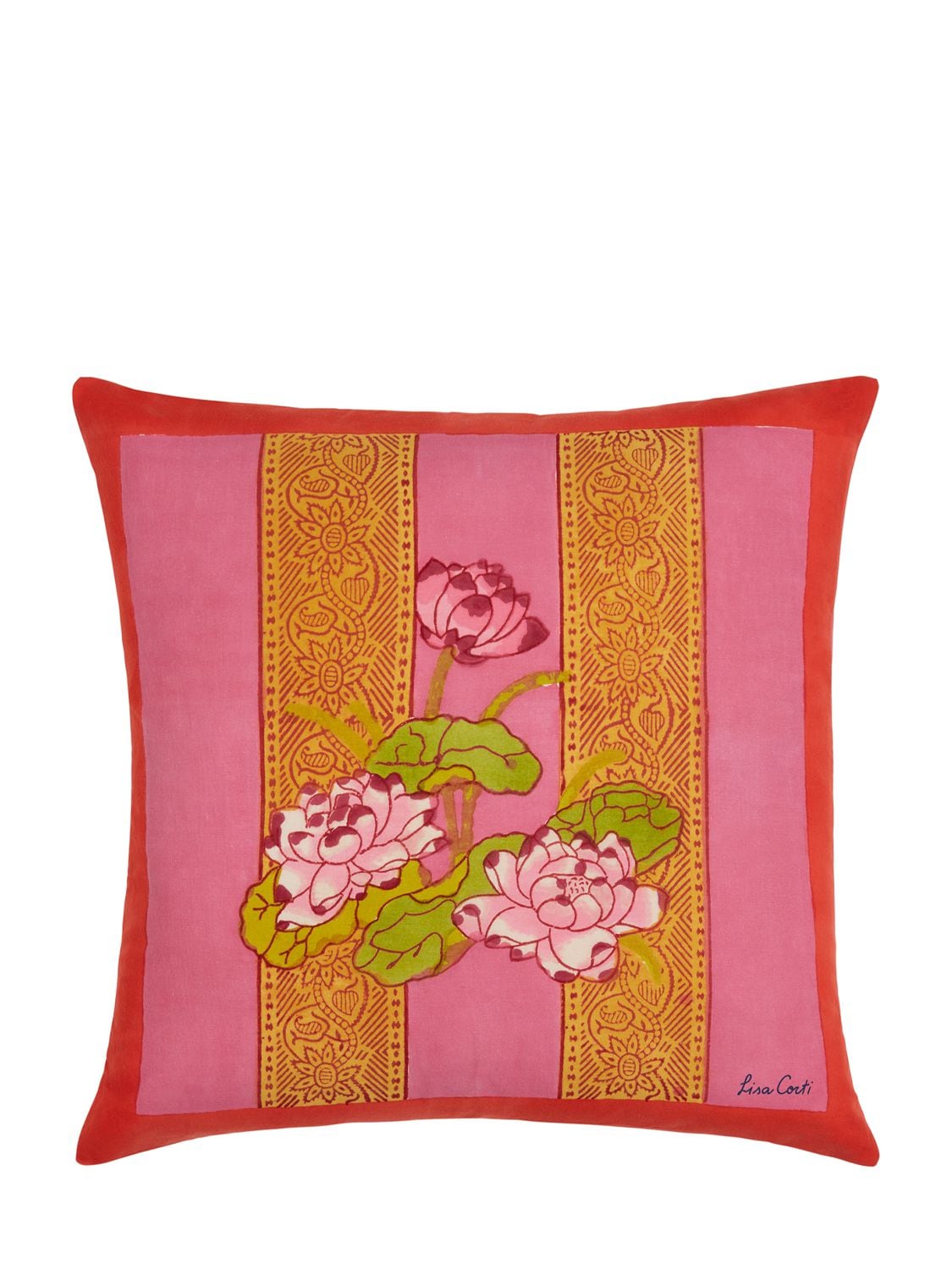 Shop Lisa Corti Tea Flower Redorange Pillow In Red,orange