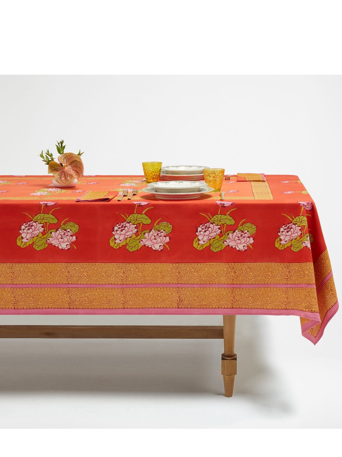 Shop Lisa Corti Tea Flower Redorange Tablecloth In Red,orange