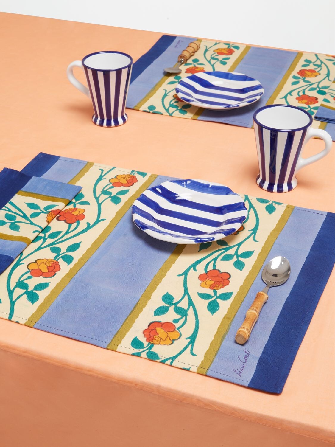 Shop Lisa Corti Two Varanasi Pervinch Cotton Placemats In Blue