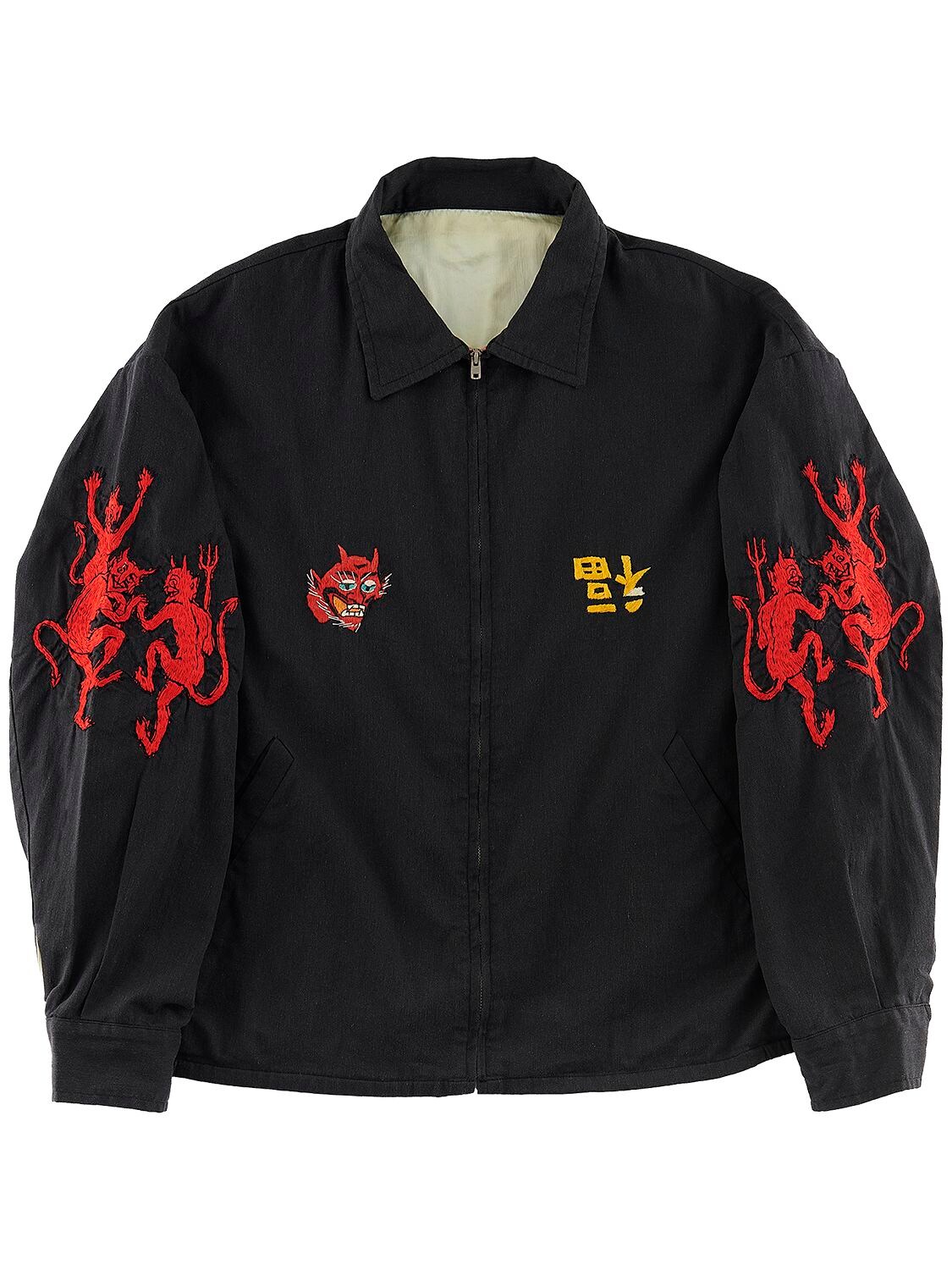 Shop Saint Michael Cotton Jacket W/all Over Embroidery In Black
