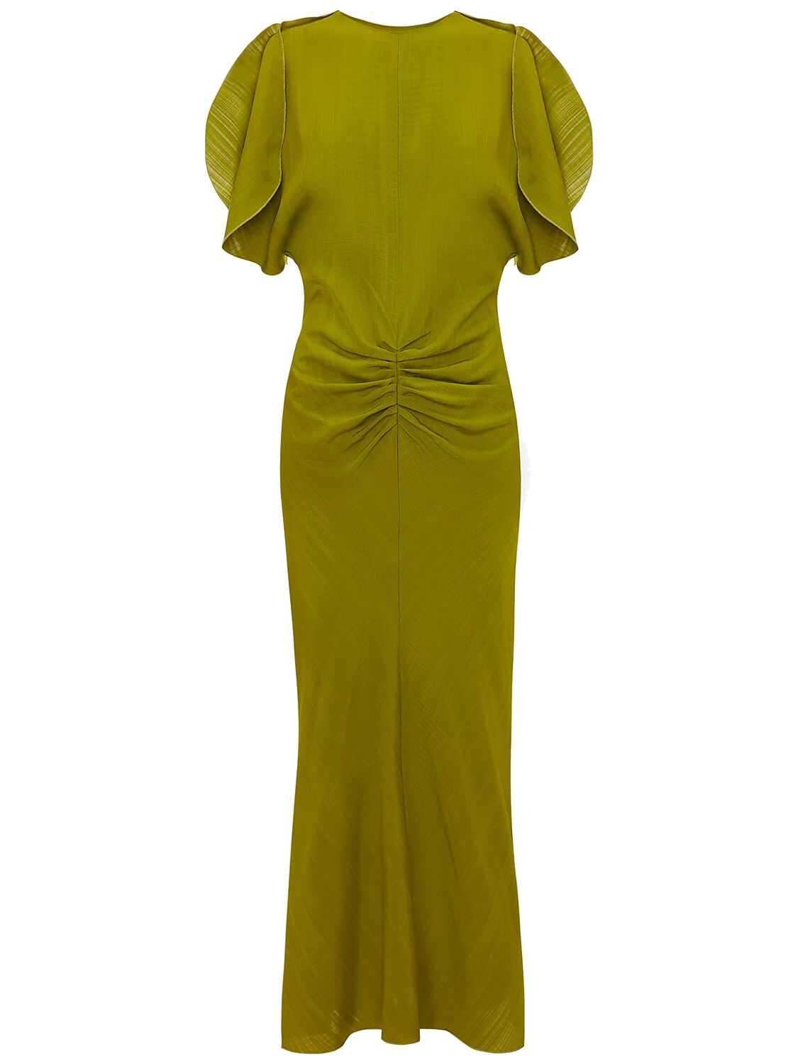 VICTORIA BECKHAM GATHERED WAIST VISCOSE MIDI DRESS