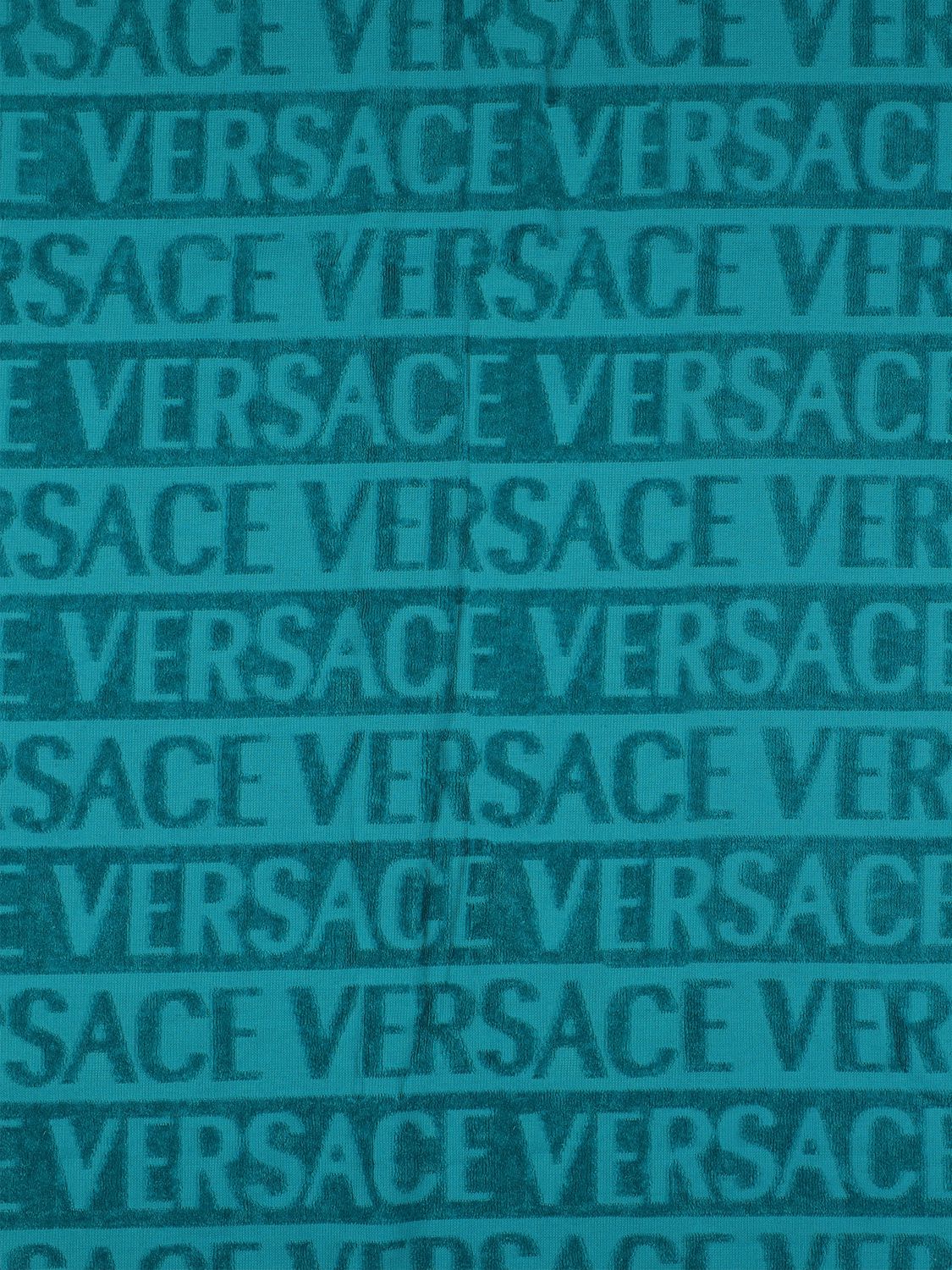 Shop Versace Barocco & Robe Printed Beach Towel In Capri Blue