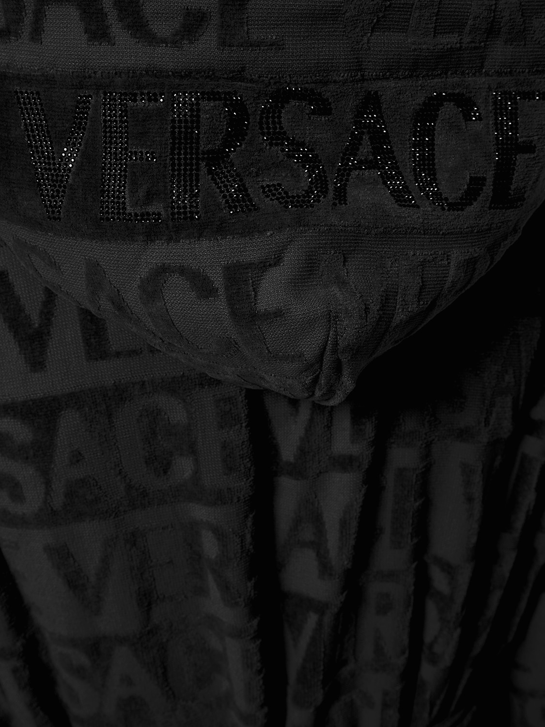 Shop Versace Crystal Hooded Bath Robe In Black