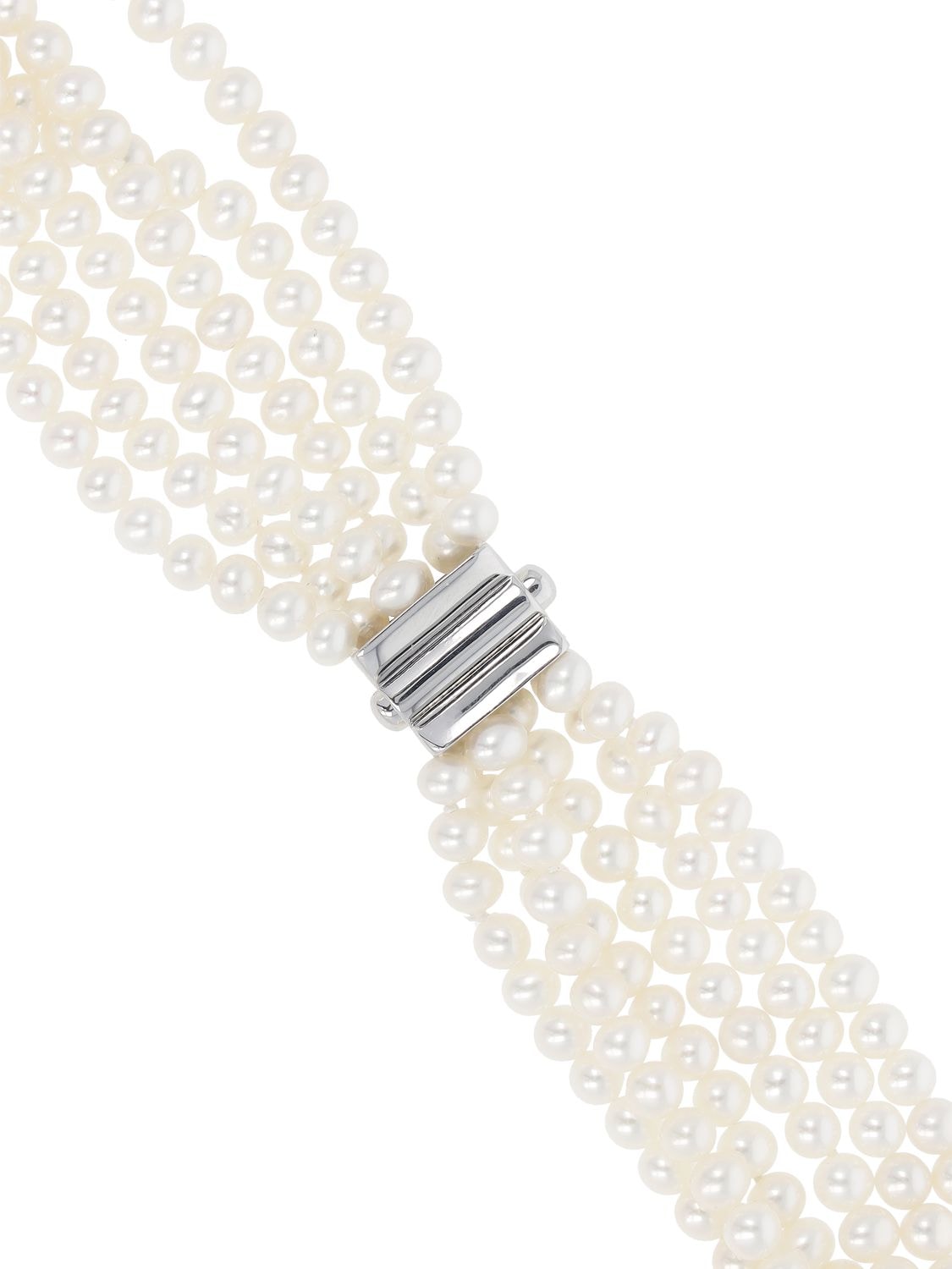 Shop Eéra Stone Silver & Pearl Collar Necklace In Pearl,silver