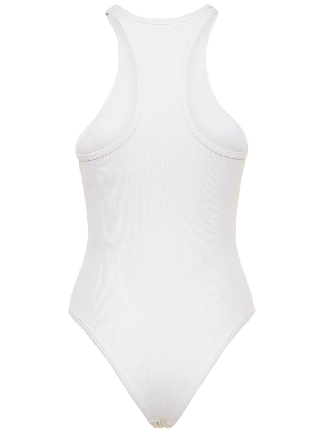 Shop Attico Ribbed One Piece Swimsuit In White